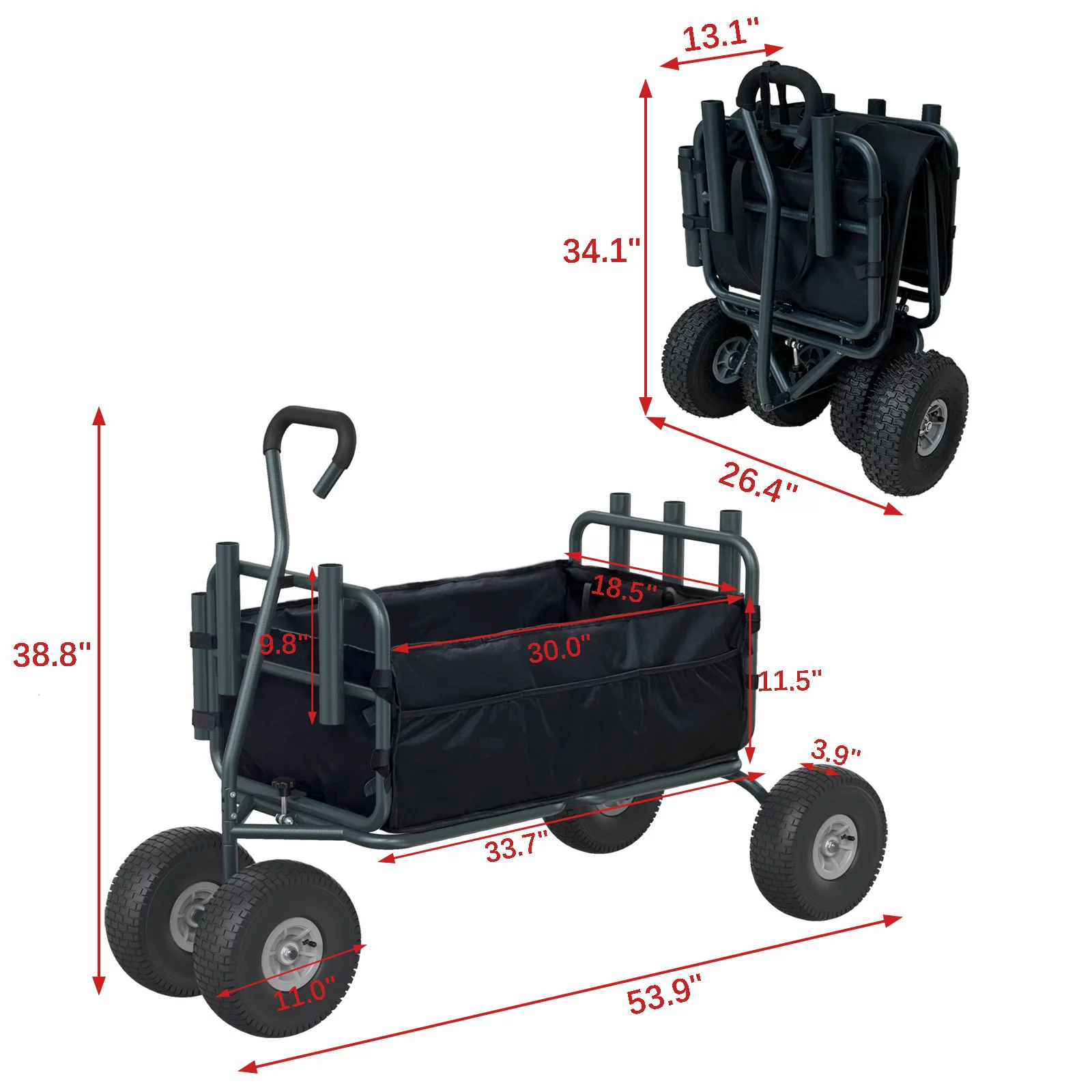 GDLF Fishing Cart  Heavy Duty Foldable Collapsible Wagon  Rod Holders 550 Pound Capacity 53.9"x26.4"x38.8"