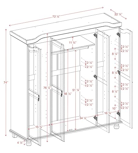 Palace Imports 100% Solid Wood Kyle 4-Door Wardrobe Armoire Closet with Mirrored Doors, Mocha, 72.25" w x 76.5" h x 22.25" d, Renewable Eco-Friendly Wood, Made in Brazil