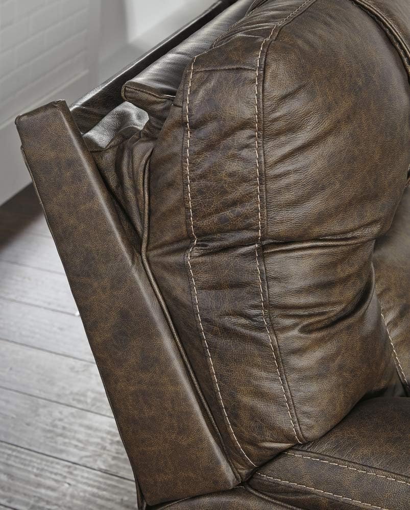 Signature Design by Ashley Wurstrow Leather Adjustable Dual Sided Power Reclining Loveseat with Console & USB Charging, Brown