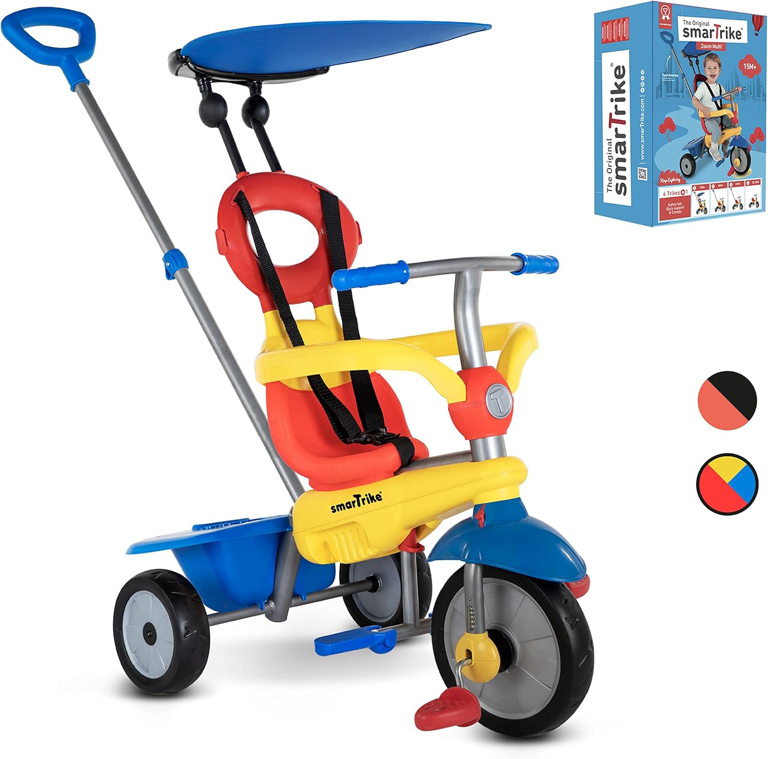 smarTrike Zoom Toddler Tricycle Push Bike – Adjustable Trike for Baby, toddler, infant Ages 15 Months to 3 Years, Yellow/Red/Blue Pack of 2