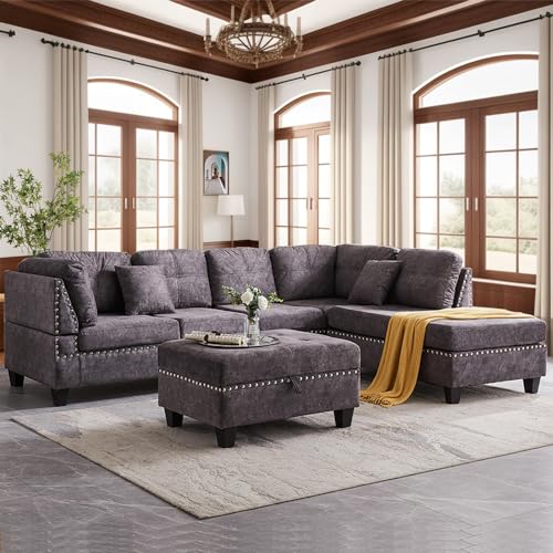 Living Room Furniture, Oversized Set,Modern Large Upholstered U-Shape Extra Wide Chaise Lounge Modular Sectional Sofa Couch,Light Grey