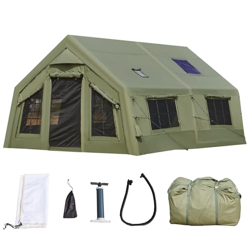 YOLENY Inflatable Tents for Camping, 4/6/8/10/12 Person Tent with TPU Skylight, Mesh Windows, Stove Jack & Pump, Easy Setup 4 Season Glamping Tent, Waterproof & Windproof