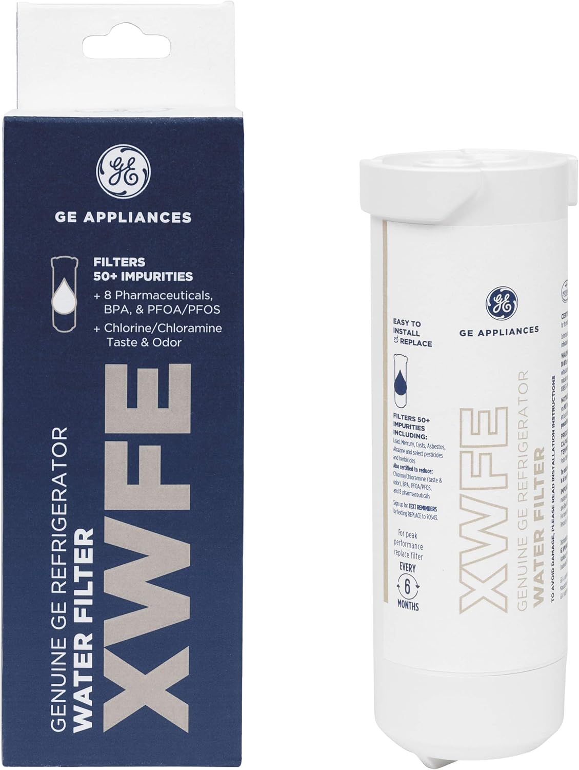 GE XWFE Refrigerator Water Filter | Certified to Reduce Lead, Sulfur, and 50+ Other Impurities | Replace Every 6 Months for Best Results | Pack of 1