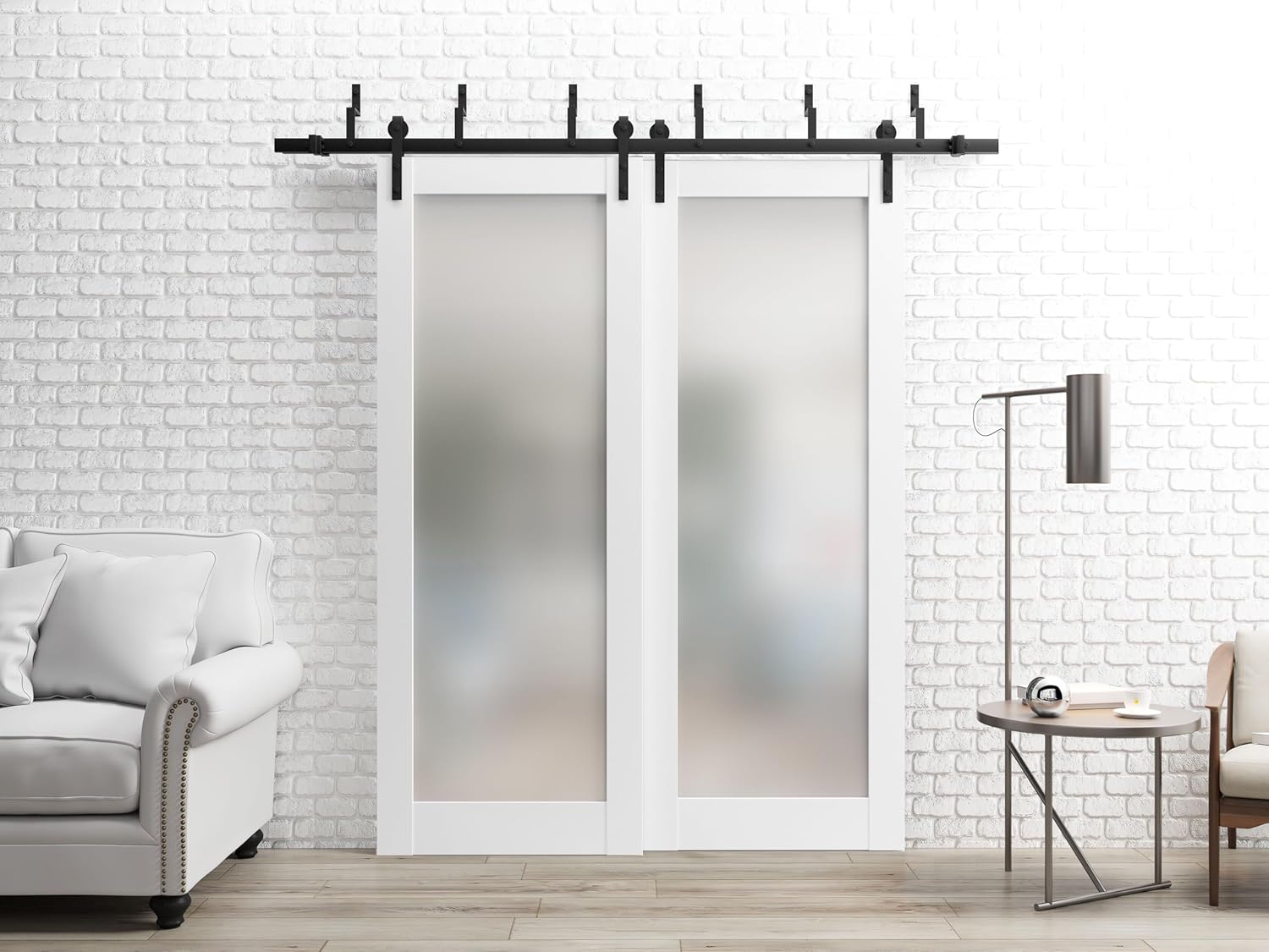 Frosted Lite Glass Door Panel Slab 32 x 84 | Planum 2102 White Silk | Use as Barn Pocket Sliding Closet | Solid Wood Core Interior Door