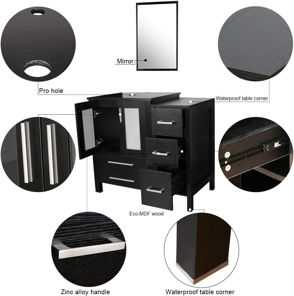 60" Double Vanity (2 * 24" Vanity,2* Porcelain Vessel Basin Sink,1 * 12" Side Cabinets),Double Bathroom Vanity Top with Porcelain White Sink,1.5 GPM Faucet/Drain Parts/Mirror Includes