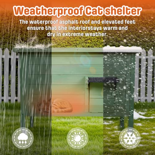 BRIOPAWS Outdoor-Cat-House-Insulated | Feral-Cat-Shelter for Winter | Weatherproof | Large Wooden Pet House for Multiple Cats | Foldable Ladder | Acrylic Side Window | Grey