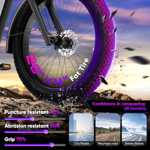 EB60 26" Fat Tire Electric Bike for Adults,2000W Motor Peak 2500W Up to 35MPH&70Miles,48V 20.8AH Hidden Battery,Commuting Electric Mountain Bike, 7 Speed Gear, Hydraulic Brake Ebike
