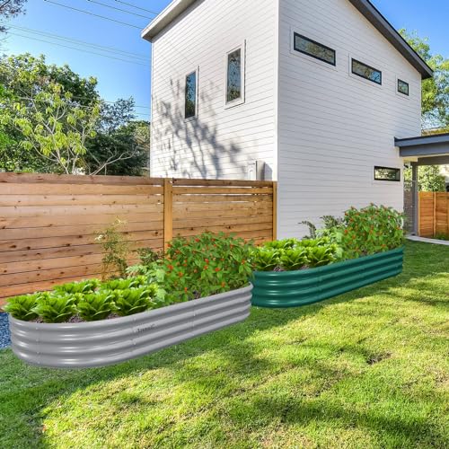 8 Pack 6x3x1FT Galvanized Raised Garden Bed Kit Oval Metal Ground Planter Box Outdoor Bottomless Planter Raised Beds for Vegetables Flowers Herbs Fruits, Gray