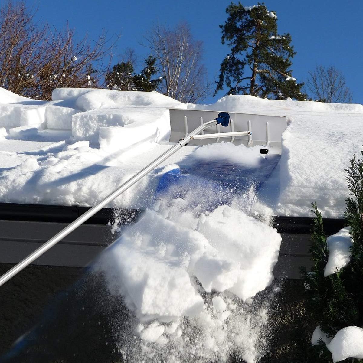 Goplus Aluminum Snow Rake, Lightweight Snow Removel Tool w/ 26 inch Width Blade, 5ft to 20ft Length Adjustable Handle (5ft to 20ft) Pack of 2
