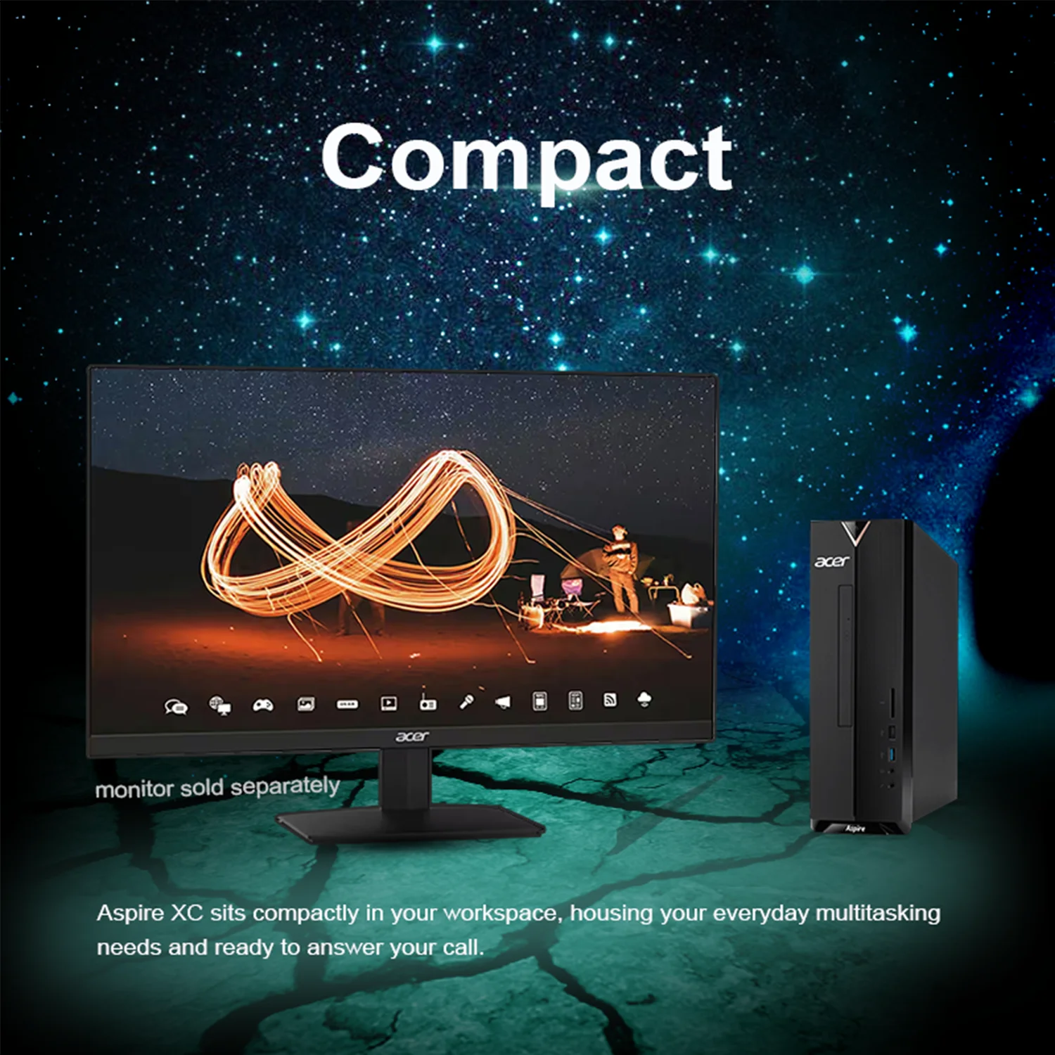 Acer Aspire Tower Desktop Computer, Intel Celeron N4505, 12GB RAM, 512GB PCIe SSD, SD Card Reader, Wired Keyboard and Mouse, Type-C, RJ45, HDMI, VGA, Wi-Fi 6, Windows 11 Home, Black
