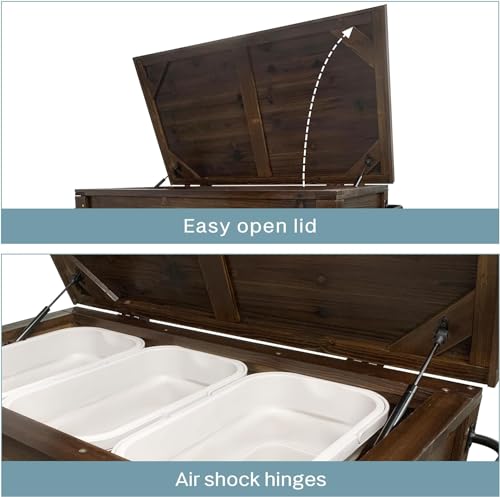 Wooden Patio Cooler with Wheels, Handles and Bottle Opener, Ice Chest with Shelf, Portable Beverage Drink Rolling Cart for Outdoor, Backyard, Garden, Deck, 100-Quart