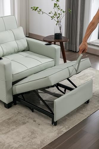 Sleeper Sofa Bed 3-in-1 Convertible Pull Out Couch Wear-resistant Armchair Single Recliner with USB Ports Cup Holders Living Room Furniture for Reading Resting Sleeping Gaming (Blue Tech Cloth)