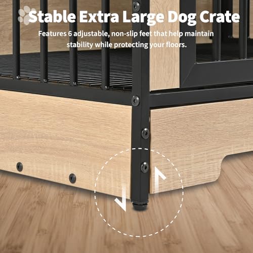 75’’ Double Dog Crate Furniture for 2 Dogs, Sturdy XXL Dog Crate Furniture with Removable Divider & Trays, Extra Large Dogs Kennel TV Stand for Living Room/Bedroom/Entryway