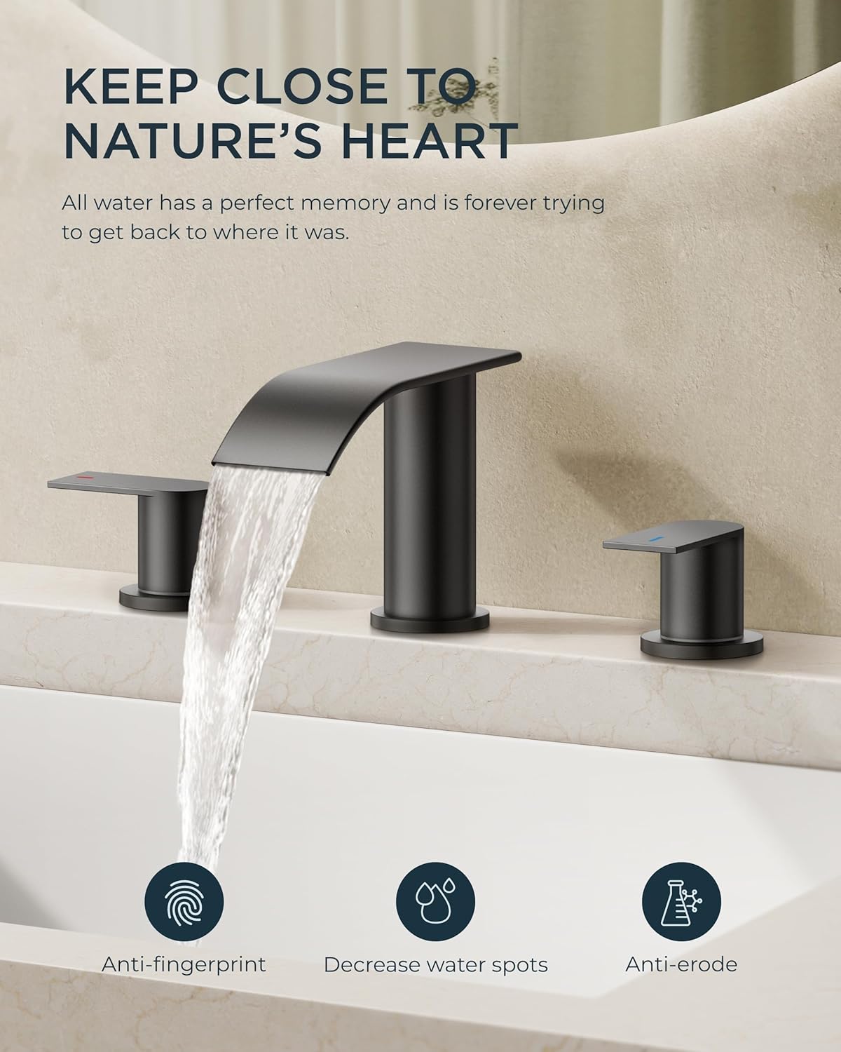 FORIOUS Kitchen Faucets with Pull Down Sprayer + 8 Inch Waterfall Bathroom Faucet 3 Hole