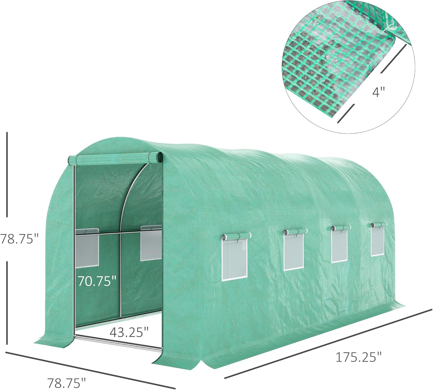 Outsunny 15' x 7' x 6.5' Walk-in Tunnel Hoop Greenhouse, Green House with Polyethylene PE Cover, Steel Frame, Roll-Up Zipper Door & Windows for Flowers, Vegetables, Tropical Plants, Green
