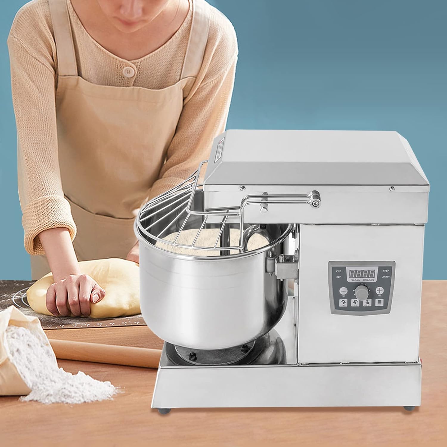 Commercial Food Mixer, 10.5Qt Capacity, Spiral Mixer 1000W Dual Rotating Dough Kneading Machine with Food-grade Stainless Steel Bowl, Security Shield & Timer Included, Baking Equipment for Restaurant
