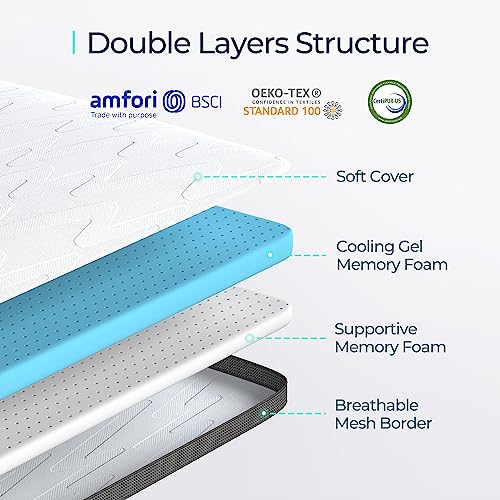 LINSY LIVING Full Mattresses Toppers 3 Inches, Gel Memory Foam Mattress Topper, Cooling Mattress Topper with Ventilated Design, Removable and Washable Cover, No-Slip Design, Bed Topper Full Size