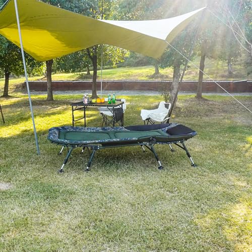 XL Folding Camping Cot with Mattress for Adults, Oversized Camping Bed with Carry Bag, 180° Adjustable Recliner, Portable Outdoor Lounger for Camping, Hiking, Outdoor, Green