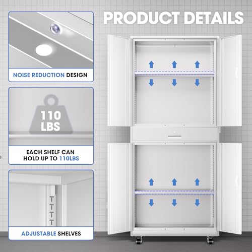 DNA MOTORING 71'' Metal Storage Cabinet, Locking Tool Cabinet with 1 Drawer and Adjustable Shelves, Lockable Heavy Duty Metal Locker for Garage,Office,Home,Gym, Gray, TOOLS-00629-GY-GY-A