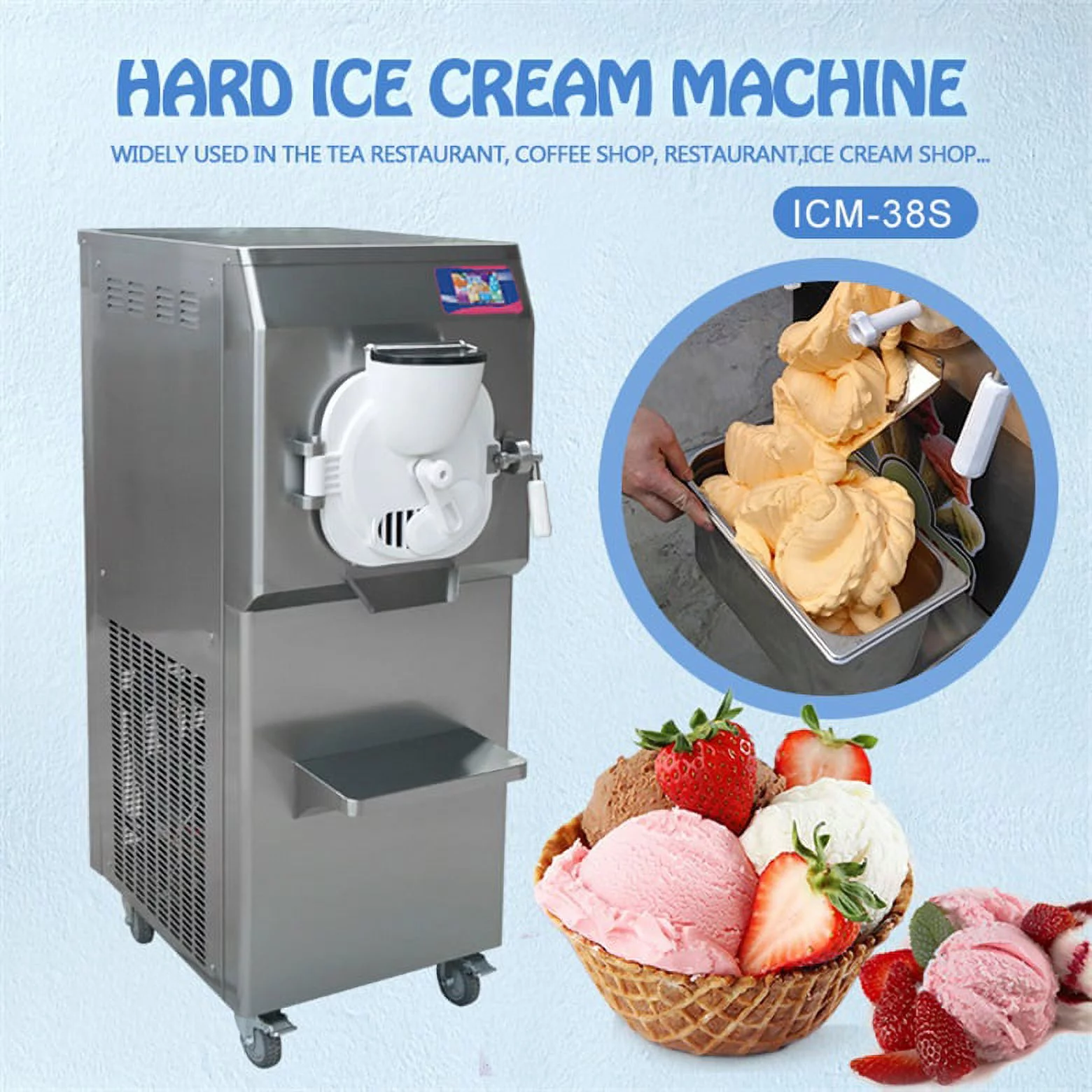 Kolice Commercial Gelato Hard Ice Cream Machine,Italian Water Ice Machine,12 -15 Gal / Hour