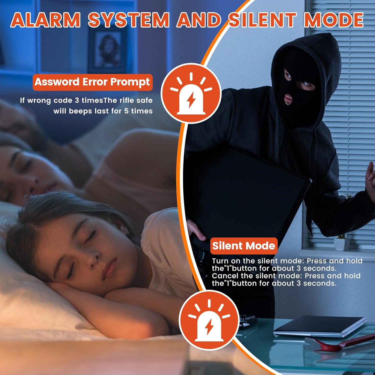 Gun Safe for 6-8 Guns, Gun Safes for Home Rifle and Pistols Fireproof, Rifle Safes for Home with Easy Set up Combination & Spare Keys, Anti-theft Lock and Alarm, Adjustable Racks, Silent Mode