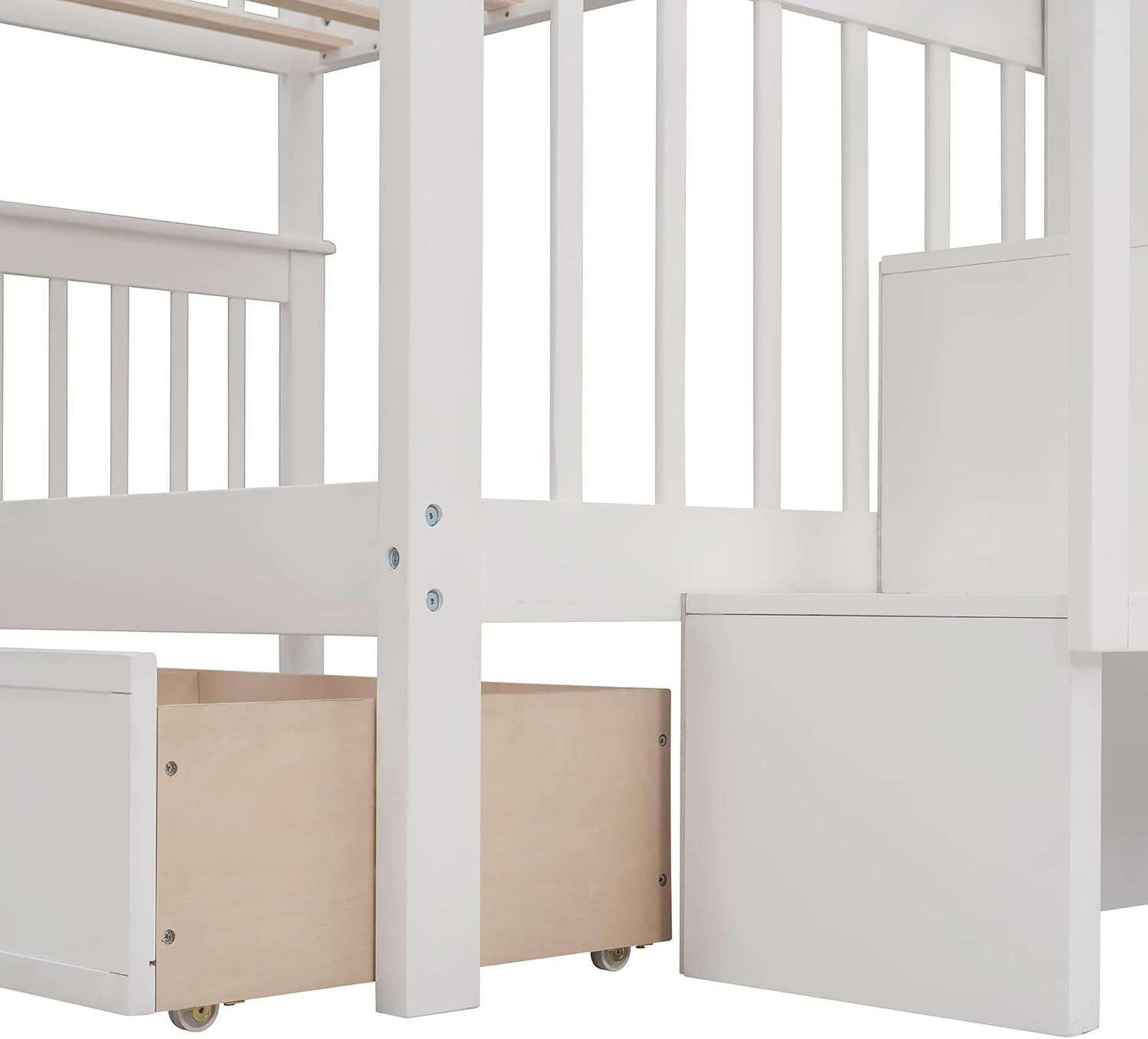 Harper & Bright Designs Full Over Full Bunk Bed with Stairs, Wooden Full Bunk Bed with Storage Drawers for Kids Teens Adults - White