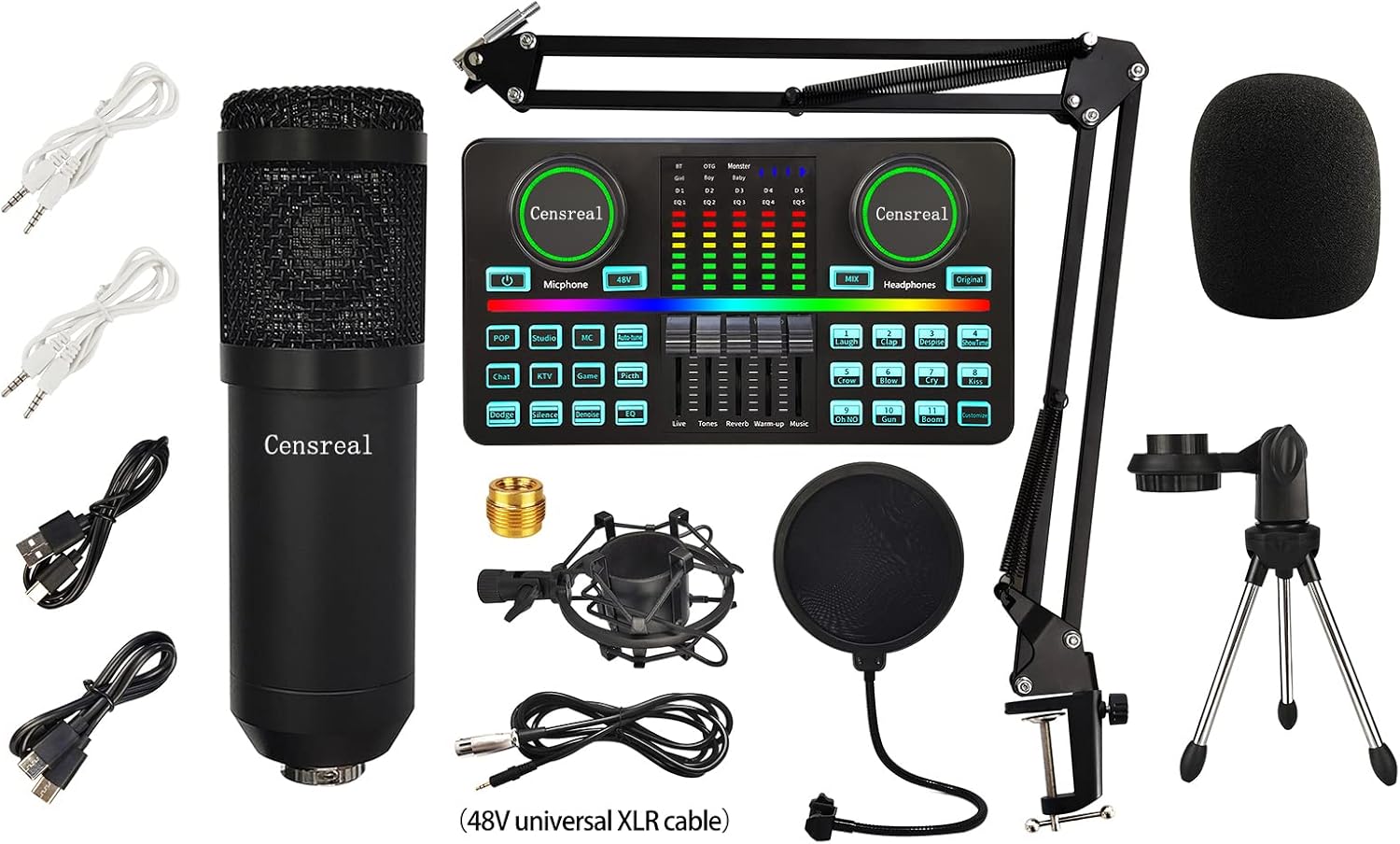 DJ Mixer, ALL-IN-ONE Podcast Equipment Bundle Music Recording Production Studio with Condenser Microphone 3.5mm for Live Streaming,Compatible with PC,Smartphone,Gaming