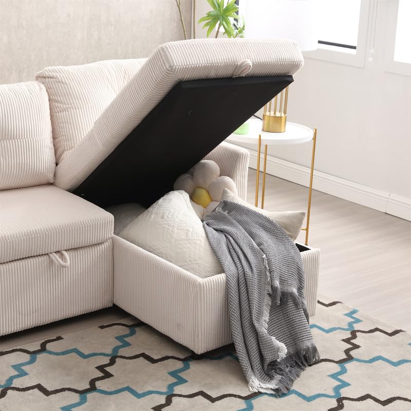 Couches for Living Room, Convertible Sectional Sofa Couch L Shaped Couch with Reversible Chaise & 2 Pillows, Built-in Side Pocket & Handle, 3-seat Modular Sectional Sofa for Small Space, Orange
