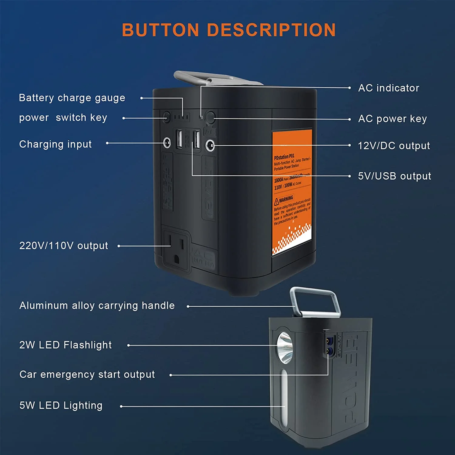 26800mAh Car Jump Starter Booster Jumper Box Power Bank Battery Charger Portable