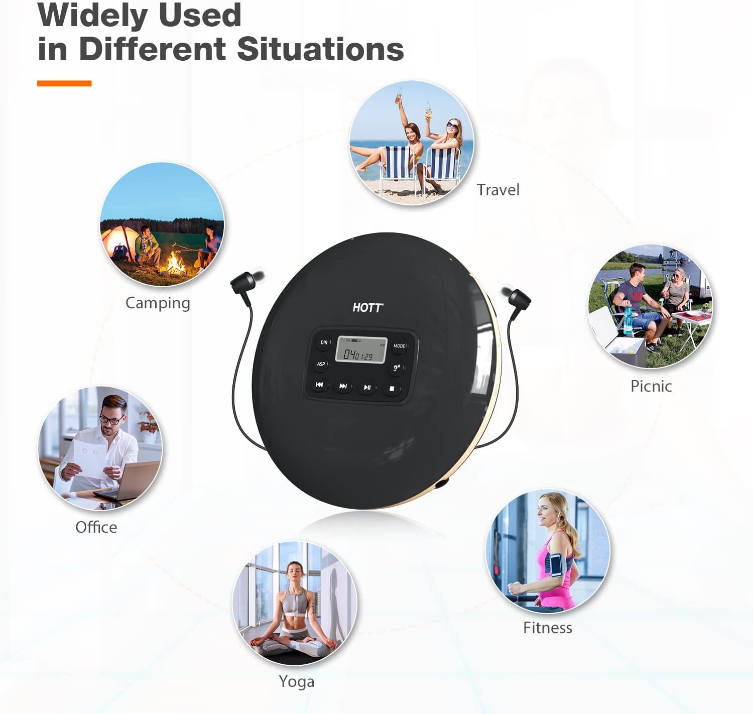 HOTT CD711 Portable CD Player for Car Home Travel with Headphones