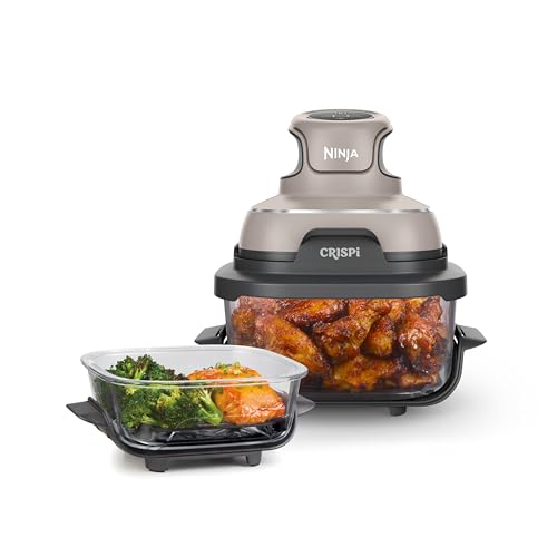 Ninja Crispi Air Fryer, Microwave, Freezer & Dishwasher Safe, Non Toxic Glass Portable Cooking System, 4 QT & 6 Cup Glass Containers with Storage Lids, Easy Meals, Air Fry, Bake, Green, FN101SG