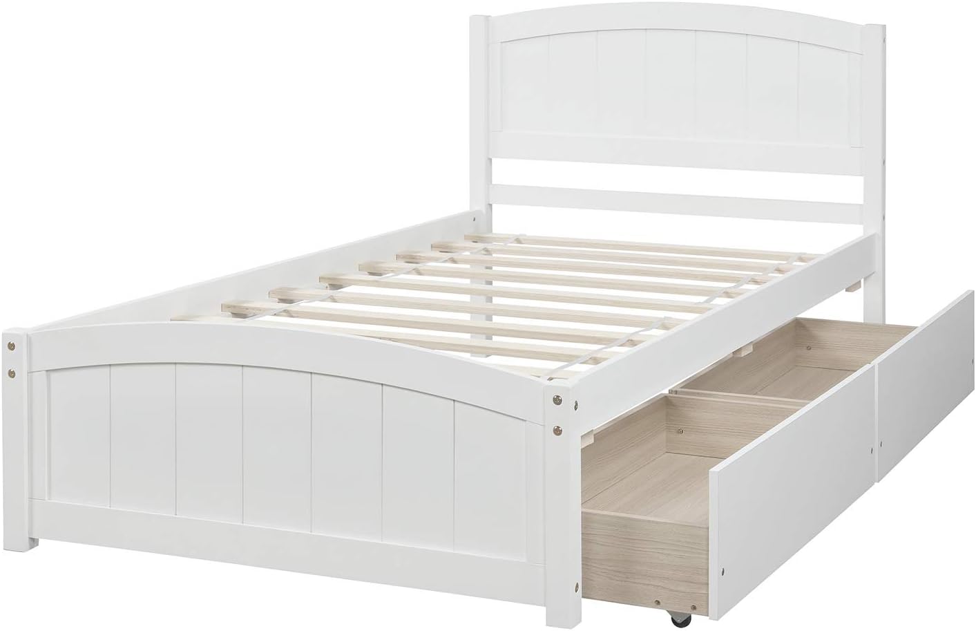 Harper & Bright Designs Twin Platform Bed with Storage Drawers, Solid Wooden Twin Size Bed Frame with Headboard for Kids, Teen, Adults, No Box Spring Needed (Twin, White)