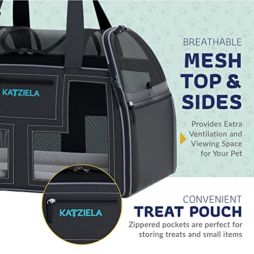 Airline Compliant Pet Carrier - Rolling Portable Travel Carry Crate for Small Dog, Puppy or Cat - Soft Removable Wheeled Design with Mesh Window Sides - Airplane and TSA Compliant- by Katziela