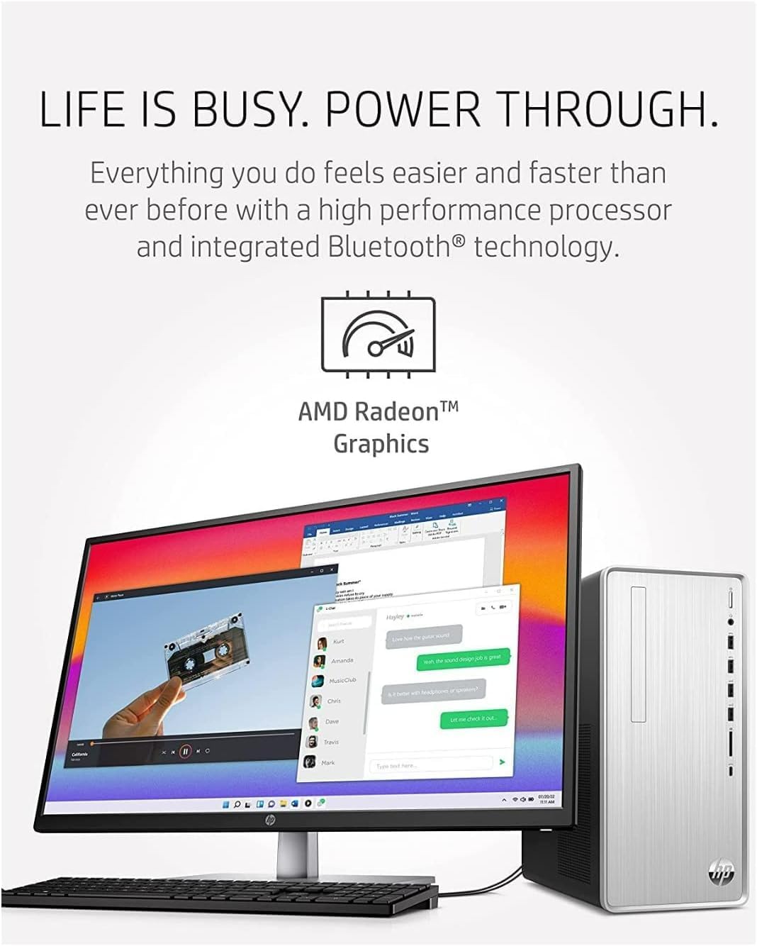 HP Pavilion Desktop, AMD 6-Cores Ryzen 5 5600G (Up to 4.4GHz), 16GB RAM, 1TB NVMe SSD + 1TB HDD, WiFi 6, 3-in-1 Media Card Reader, RJ45, USB-C, Bluetooth, Keyboard & Mouse, SPS HDMI, Win 11 Pro