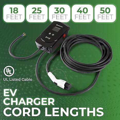 277/480V AC 1-phase 277V J1772 Level 2 EV charger 80A, cable length up to 50 feet (15.24 meters)