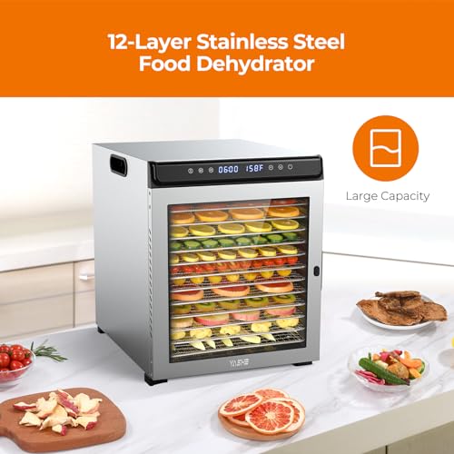 Food Dehydrator Machine, 9 Stainless Steel Food Dryer, 1000W Dehydrators for Food and Jerky, Herbs, Meat, Fruit, Dog Treats, 48H Timer and Temperature Control (95-165℉), Recipes Book Included