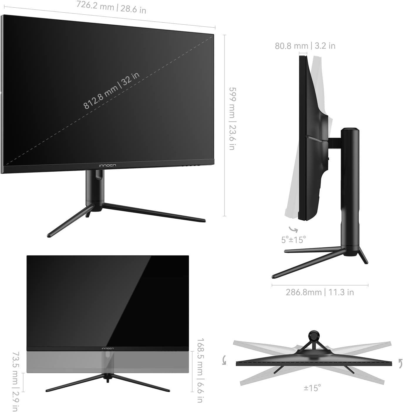 INNOCN 32C1U 32" 4K Gaming Monitor USB C IPS Display 95% DCI-P3 HDMI 2.0 Monitor 60Hz HDR400 1.07B+ Colors PC Monitor with Speakers, Height Adjustable, Narrow Bezels, Wall Mountable, Black
