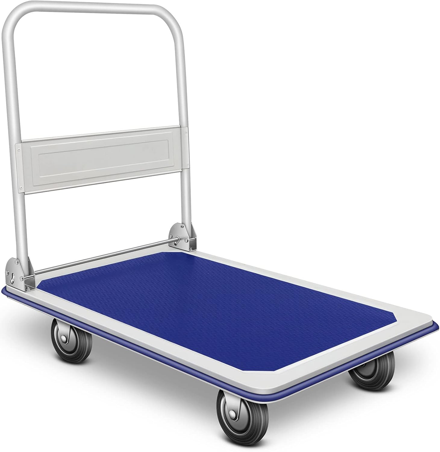 GPOAS Push Cart Dolly Folding Platform Truck with 360 Degree Swivel Wheels and Handle,Foldable for Easy Storage, Heavy Duty Moving Cart with 24x36 Inch Flatbed Surface,Blue