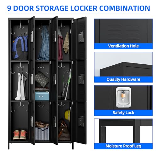 METAN Metal Storage Locker for School Office Gym Bedroom, 12 Doors Locker Cabinet for Employees, Industrial Steel Storage Locker with 12 Hooks, Assembly Required (12 Door-Light Gray)