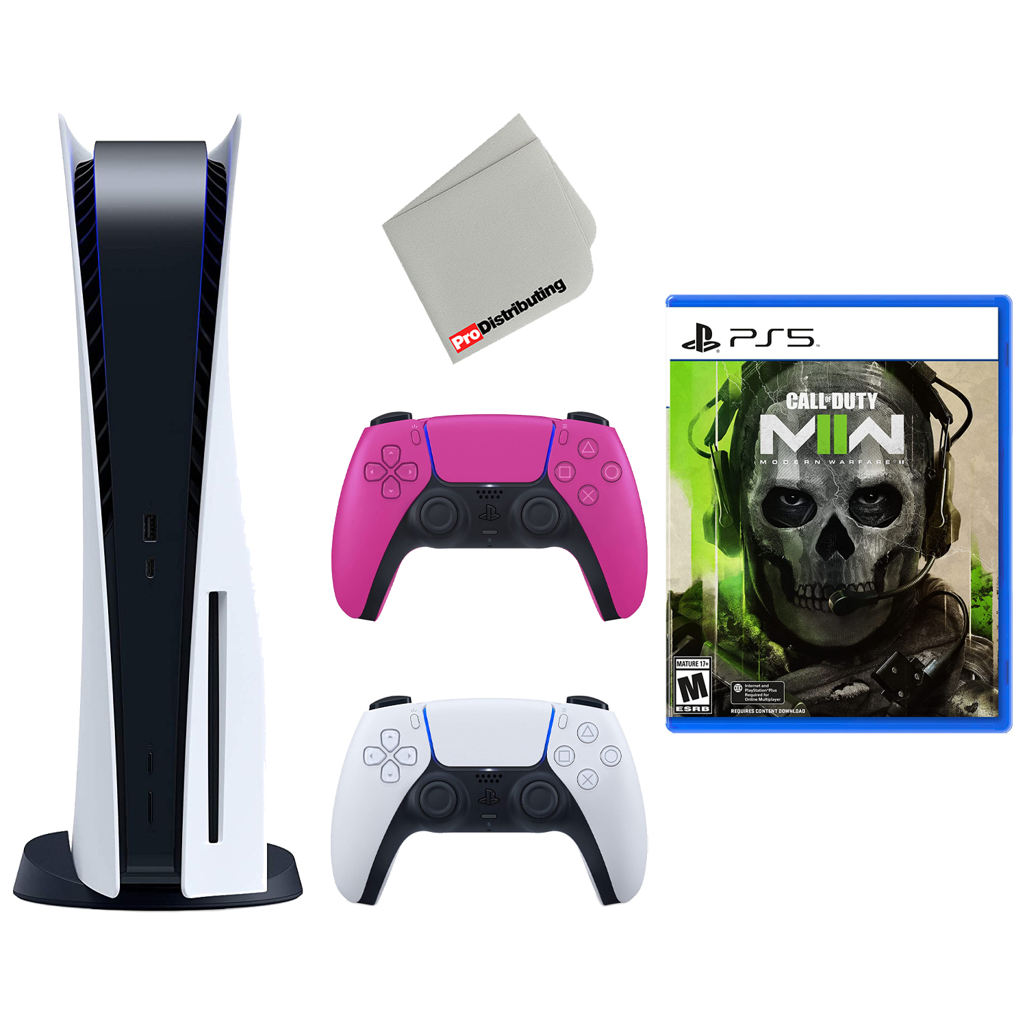 Sony Playstation 5 Disc with Call of Duty: Modern Warfare II, Extra Controller and Microfiber Cloth Bundle - Nova Pink