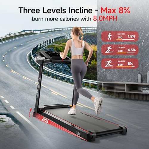 RHYTHM FUN 8.0 MPH Treadmills for Home, Running Walking Pad Treadmill with Incline up to 8%, Foldable Treadmill with Handle Bar, Low Noise Walking Pad for 300 lbs