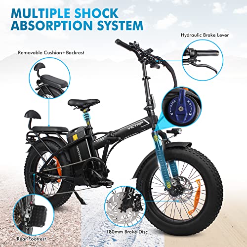 Titan 32Ah Battery 100 Miles Long Range 750W Folding Electric Bike for Adults Cruise Control Dual Shock Absorber 7-Speed Color Display Commuter Bike with 2 Seat Class 2 Electronic Horn