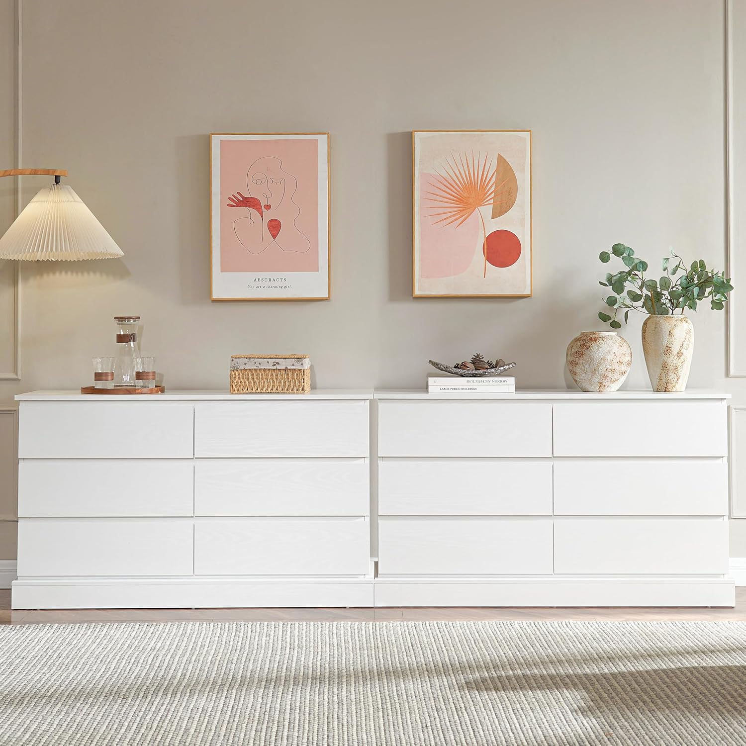 White Dresser with 6 Drawers, Modern Dresser, Nursery Dresser Organizer, Deep Chest of Drawers, Wood Dressers Storage for Bedroom, Living Room, Hallway, Entryway
