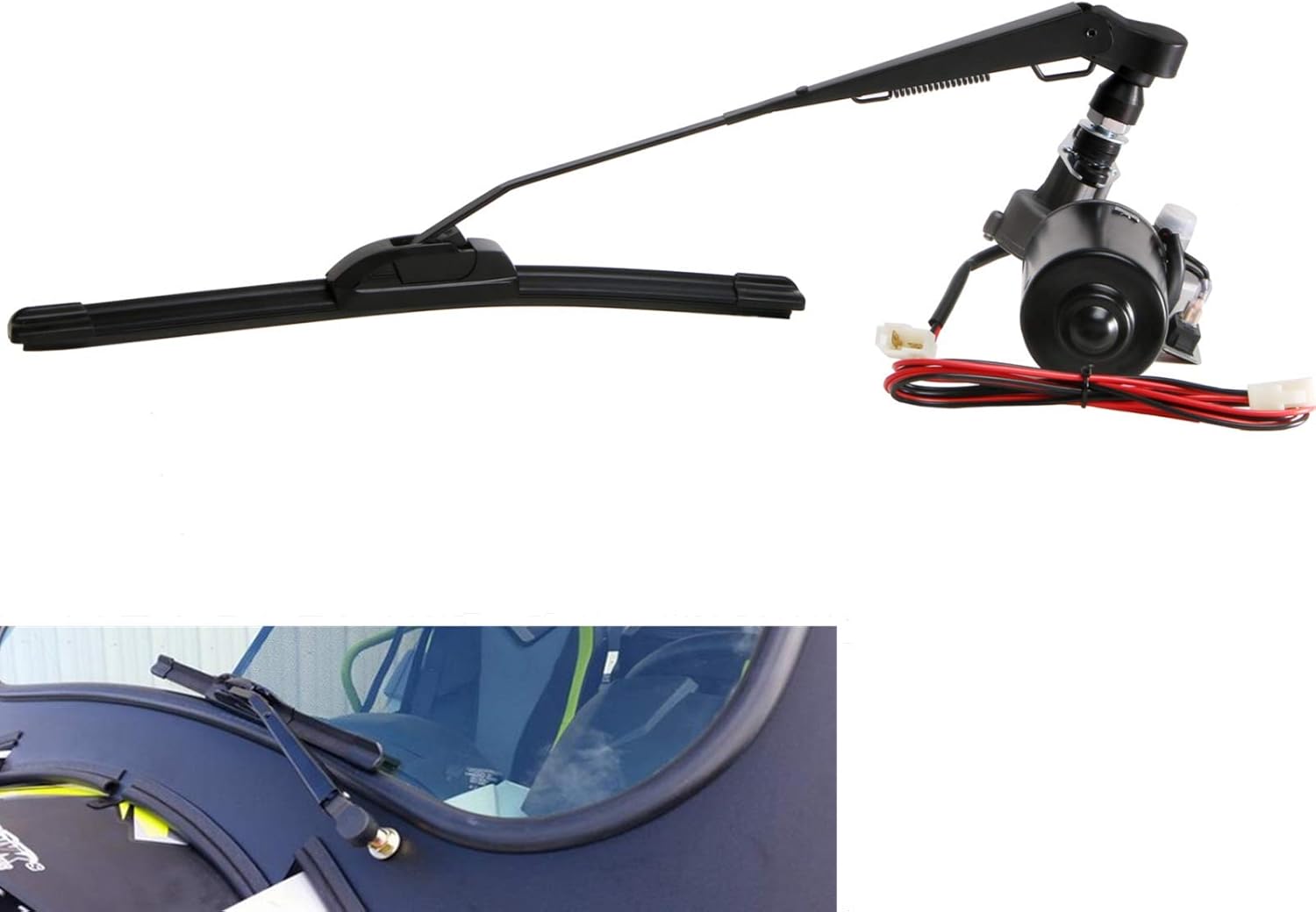 YiCross Electric UTV Windshield Wiper Motor 12V Hard Coated Polycarbonate Universal Windshield Wiper Kit w/Multi Wiper, 90 Degree Wipe Sweep