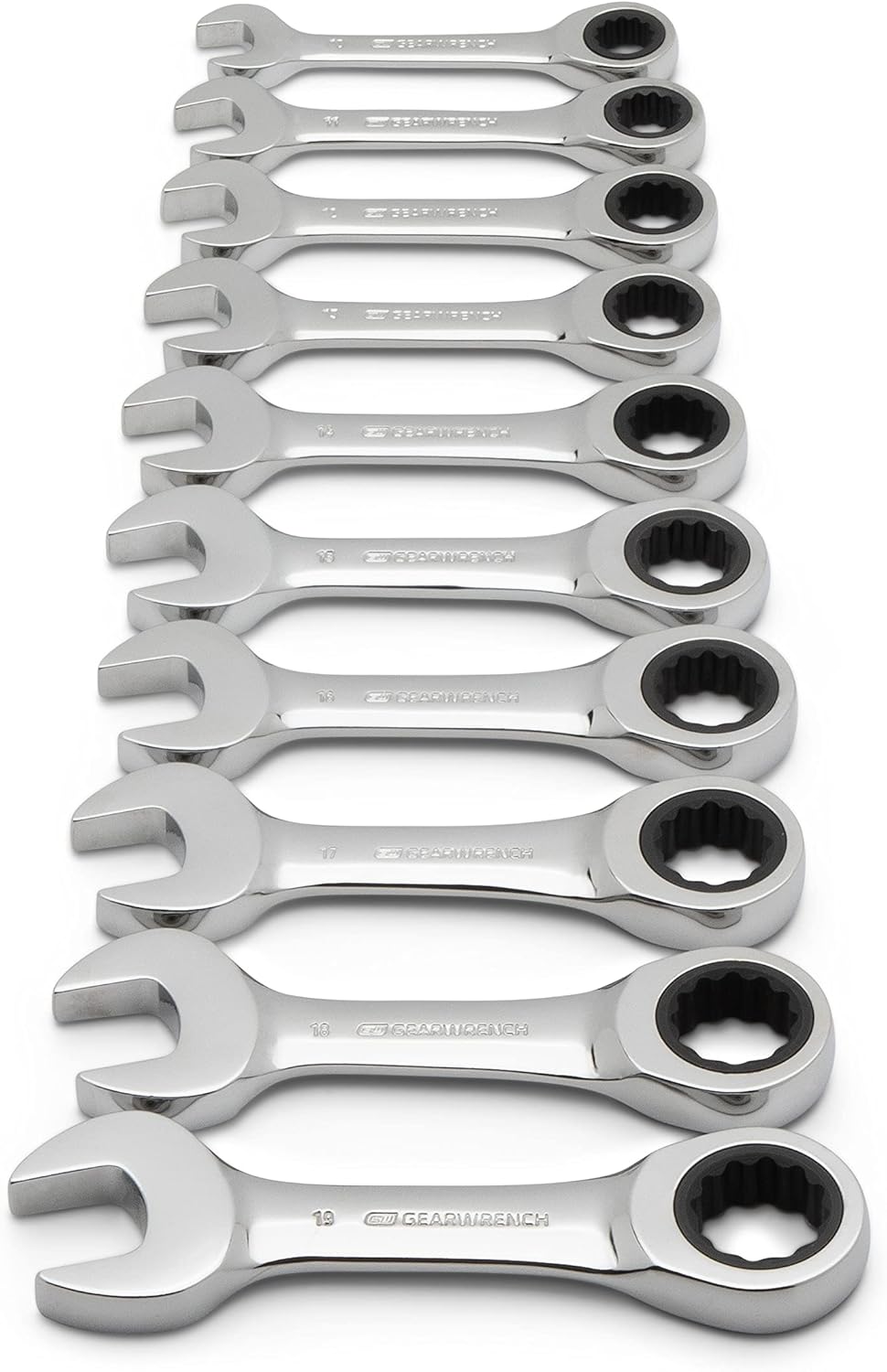 GEARWRENCH 10 Pc. 12 Pt. Stubby Ratcheting Combination Wrench Set, Metric - 9520D