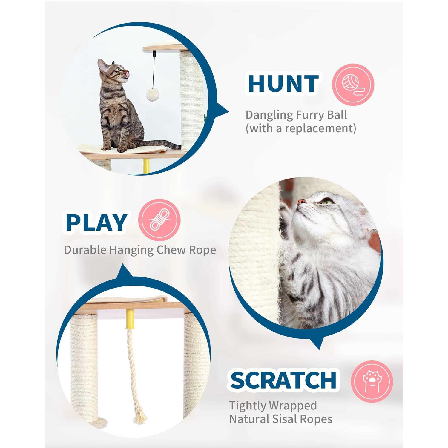 MADE 4 PETS Made4Pets Cat Tree for Indoor Cats Modern Cat Tower 65 Tall Wood Kitten Condo with Hammock for Small Large Cats - Pet Supplies online store