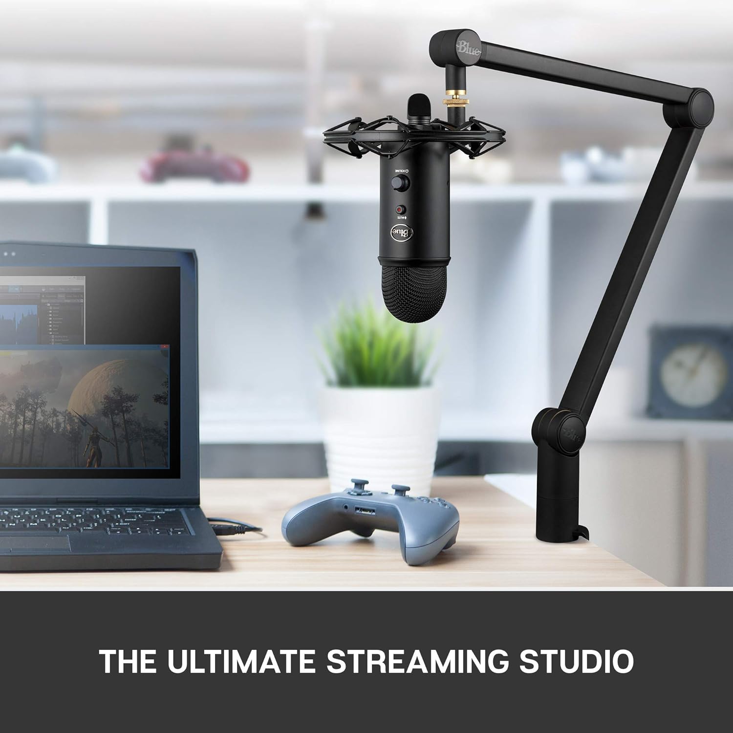 Blue Yeticaster Professional Broadcast Bundle with Yeti USB Microphone, Radius III Shockmount, Compass Boom Arm and Blue VO!CE Effects for Recording, Streaming, Gaming, Podcasting - Blackout