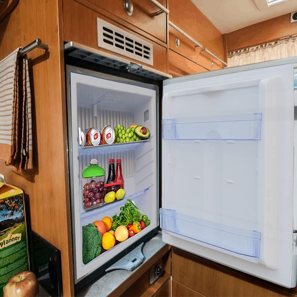 SMETA Mini Fridge No Noise: Absorption Refrigerator 12V/110V Portable for Dorm Office Truck Camper, with Lock, DC AC, 1.0 Cu.Ft, Black