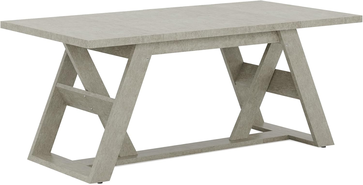Tribesigns 70.9-Inch Dining Table, Farmhouse Kitchen Dining Room Table for 6-8 People, Wood Kitchen Table Dinner Table with Double X-Shaped Base for Dining Room, Gray