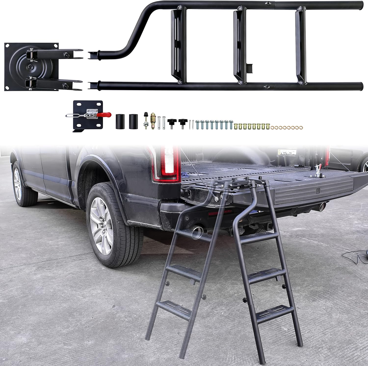 POKIAUTO Universal 42" Foldable Pickup Truck Tailgate Ladder, Heavy Duty Folding Tailgate Step Ladder with Lock Device Universal Fit for Pickup Truck (F150, RAM 1500 etc.) Accessories